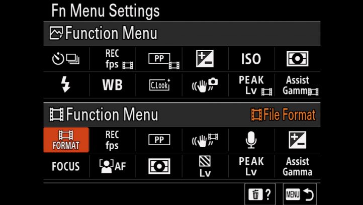 Sony FX3 Function Menu Settings